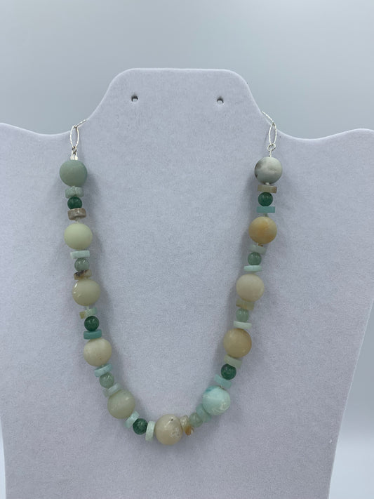 Amazonite with jade, sterling silver .925 necklace